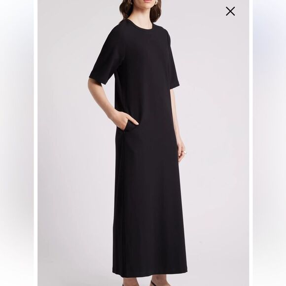 Nordstrom Black Short Sleeve Twill Maxi Dress NEW| M - Picture 1 of 11